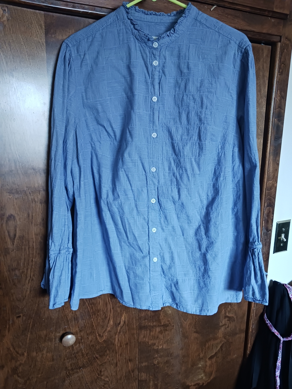 Ava & Viv Blue Ruffle-Neck Button Down Shirt